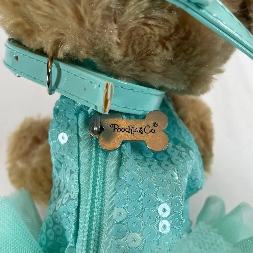 Poochie & Co Plush Dog Purse Sequins Tulle Tutu Aqua Teal Blue Girls Handbag